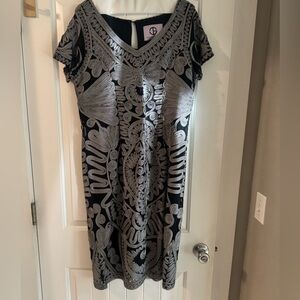JS Collections Black Dress with Silver Embroidery